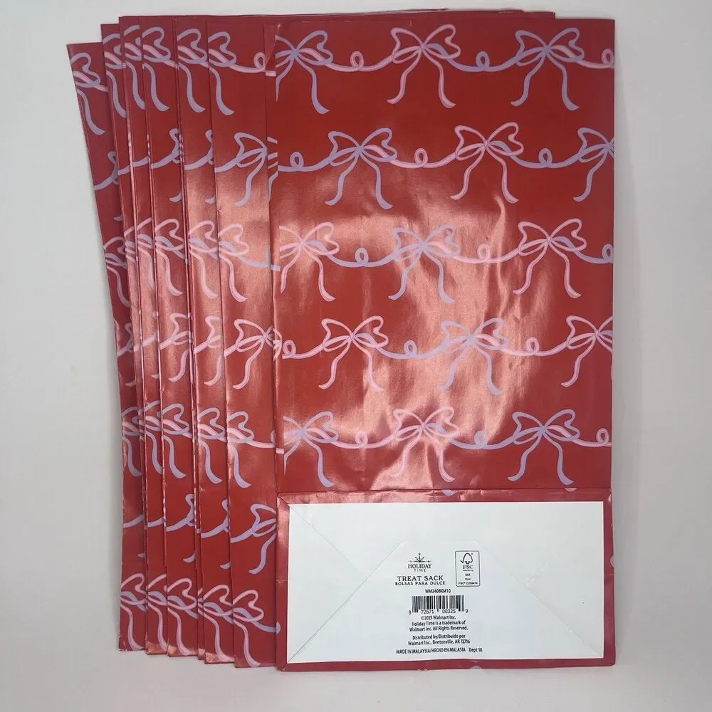 Treat Sack Red Bow Pattern Holiday Treat Bags Lot of 8 - New ~ Offers welcome!